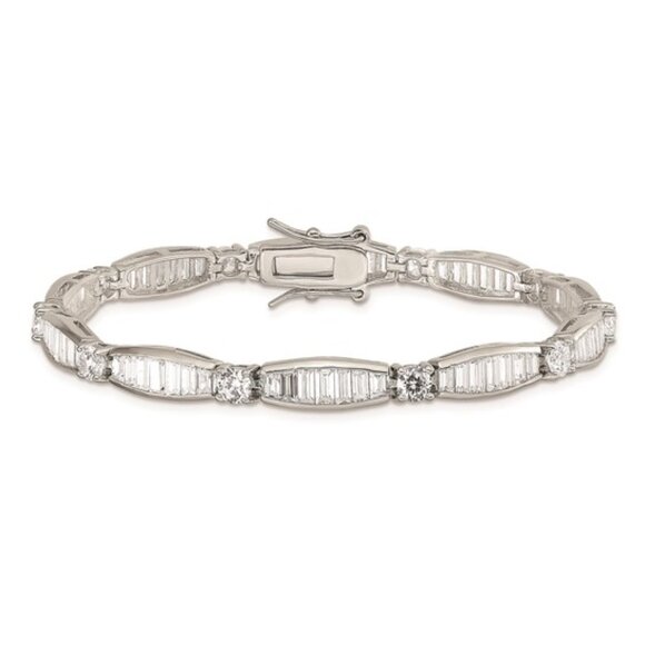 Sterling Silver Baguette and Round Cubic Zirconia Bracelet
